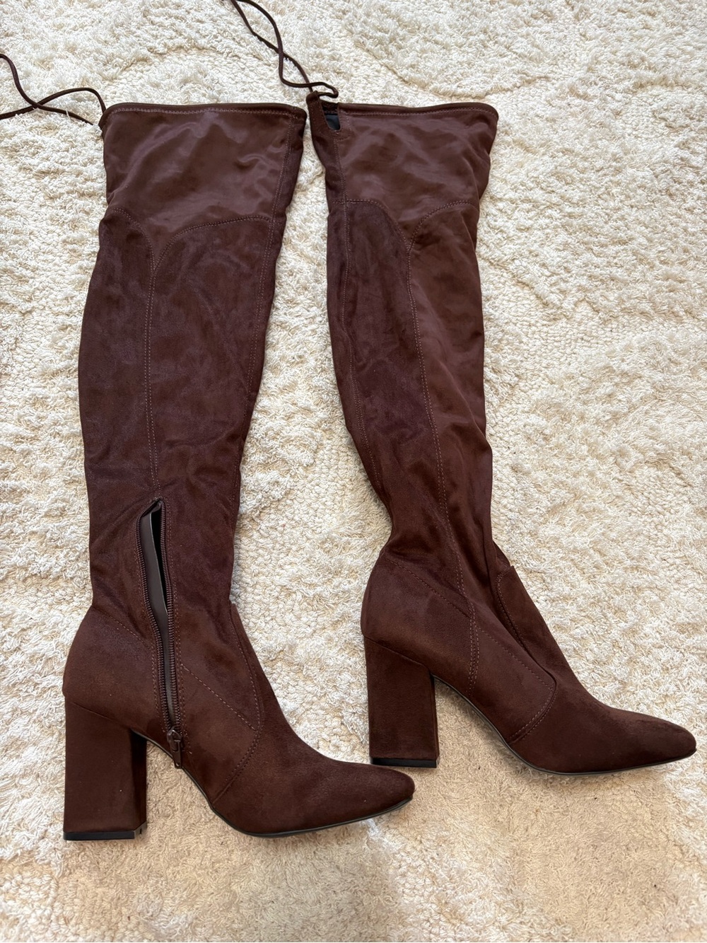 Women's Over-the-Knee Brown Suede Block Heel Boots NEW